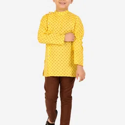 Superminis Boys Yellow Printed Layered Pure Cotton Kurta with Pyjamas-99