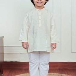 Polka Tots Boys Mandarin Collar Gotta Patti Pure Cotton Straight Kurta With Pyjamas-16