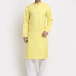 KRAFT INDIA Men Yellow Regular Pure Cotton Kurta with Pyjamas-picture-43