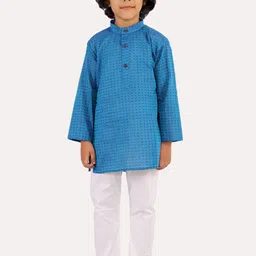 Superminis Boys Blue Striped Regular Thread Work Pure Cotton Kurta with Pyjamas-32