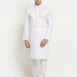 NEUDIS Men White Ethnic Motifs Printed Regular Pure Cotton Kurta with Churidar-picture-16