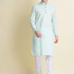 NAMASKAR Men Green Printed Cotton Kurta with Pyjamas-picture-57