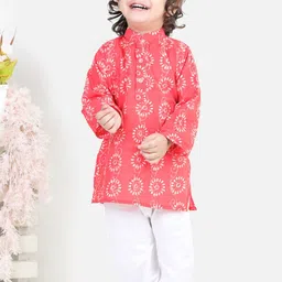 BownBee Boys Red Ethnic Motifs Printed Pure Cotton Kurta with Pyjamas-picture-16