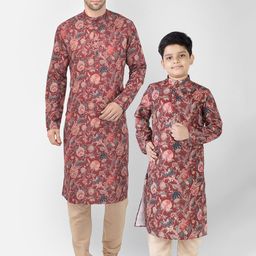 TABARD Men Maroon Ethnic Motifs Printed Pure Cotton Kurta with Pyjamas-picture-0
