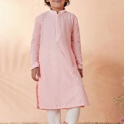 Manyavar Boys Pink Embroidered Kurta with Pyjamas-image-39