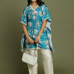 VASTRAMAY Girls Floral Printed Regular Mirror Work Kurta with Pyjamas-picture-9