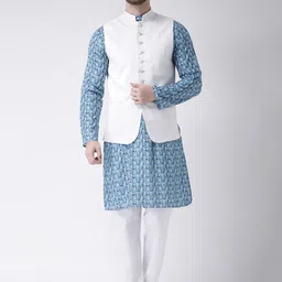 hangup plus Men Mandarin Collar Ethnic Motifs Printed Kurta with Pyjamas & Nehru Jacket-8