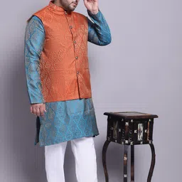 SOJANYA PLUS Ethnic Motifs Woven Design Kurta With Pyjamas & Nehru Jacket-14