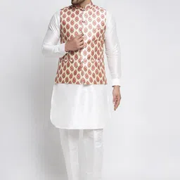 Kaifoo Men White Ethnic Motifs Kurti with Pyjamas-picture-34