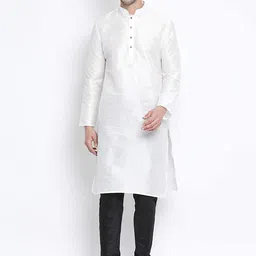 ROYAL KURTA Men White Angrakha Dupion Silk Kurta with Churidar Pant-image-34