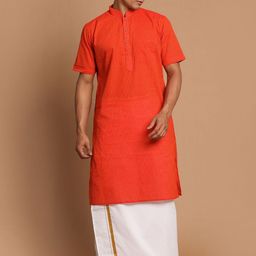 VASTRAMAY Men Orange & White Pure Cotton Kurta-picture-41