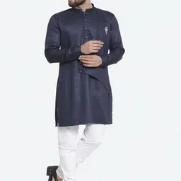 RG DESIGNERS Men Blue Angrakha Pure Cotton Kurta with Churidar-picture-42