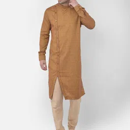 TABARD Men Orange Cotton Printed Kurta with Pyjamas-picture-7