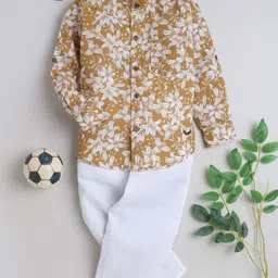 BAATCHEET Boys Printed Mandarin Collar Pure Cotton Shirt with Trousers-picture-37