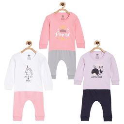 The Mom Store Kids Set Of 3 Printed Pure Cotton T-shirts With Pyjamas-13