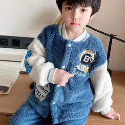 StyleCast Boys Blue Self Design Stand Collar Jacket with Joggers-image-25
