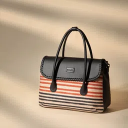 ZOUK Striped Structured Jute Handheld Bag image 2