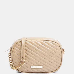 Mast & Harbour Beige Textured Structured Sling Bag With Quilted-2