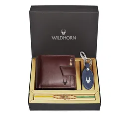 WildHorn Maroon Genuine Leather Wallet and Blue Keychain with Rakhi Combo Gift Set-image-98