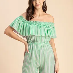 Moomaya Off-Shoulder Striped Playsuit with Ruffles-picture-12