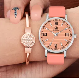 Septem Women Orange Dial & Orange Leather Straps Analogue Watch SP-123-Peach-Septem-53
