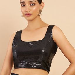 Soch Black Sequins Embroidered Art Silk Saree Blouse-picture-9