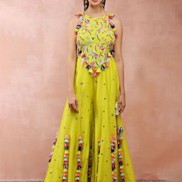 Payal Singhal Embroidered Sleeveless Choli With Sharara-image-5
