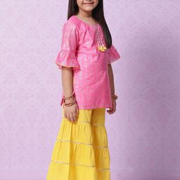 Biba Girls Pink & Gold Ethnic Motifs Printed Straight Kurta with Sharara-image-78