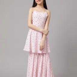 Inddus Girls Quirkey Printed Shoulder Strap A-Line Kurta with Sharara-image-56