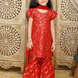 SAKA DESIGNS Girls Red Sequinned Kurti with Sharara-picture-51