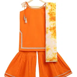 Tiber Taber Girls Orange Empire Pure Cotton Kurti with Sharara & With Dupatta-image-69