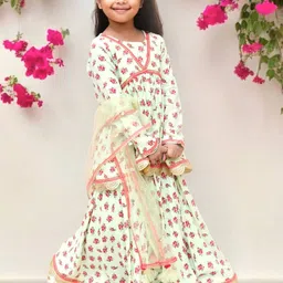 Fayon Kids Girls Floral Printed Regular Pure Cotton Kurti with Sharara & With Dupatta-image-18