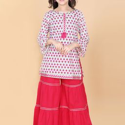 ADIVA Girls White Ethnic Motifs Printed Gotta Patti Kurti with Sharara-image-45