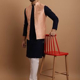 SOJANYA Ethnic Embroidered Sequinned Pure Cotton Kurta & Churidar With Nehru Jacket-picture-36