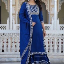 ELVISH JAIPUR Women Embroidered Regular Sequinned Kurta with Skirt & With Dupatta-2