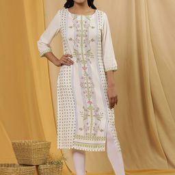 W Floral Printed Round Neck Straight Kurta with Legging-46
