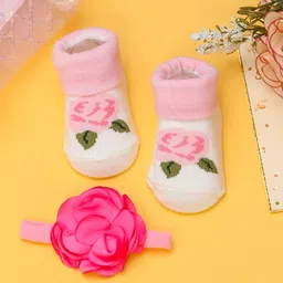 Yellow Bee Girls Flower Patterned Cotton Ankle-length Socks & Flower Headband-11