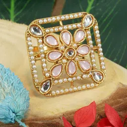 GRIIHAM Gold-Plated AD-Studded Adjustable Finger Ring-58