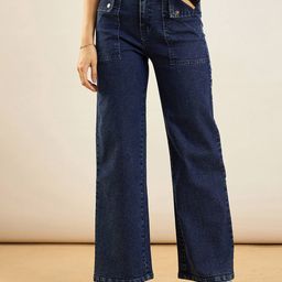 SASSAFRAS Women Straight Fit High-Rise Clean Look Acid Wash Stretchable Jeans-image-86