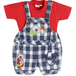CHiU Unisex Infant Kids Red And Blue Checked Dungarees with T-Shirt-image-12