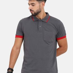 Masculino Latino Plus Men Grey Polo Collar Bio Finish T-shirt-image-43