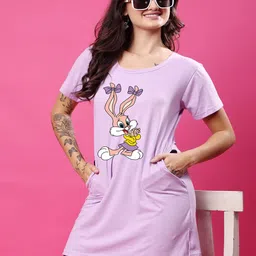 SWIFTLY Women Bugs Bunny Bio Finish Graphic Printed Round Neck Cotton T-shirt-image-19