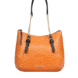 Hidesign Tan Brown Ostrich Textured Leather Shoulder Bag with Tasselled Detail-image-40