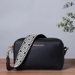 Berrylush Black Textured Structured Sling Bag-17