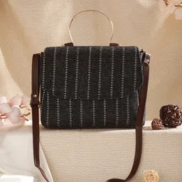 Jazz and Sizzle Striped Structured Satchel Bag-16