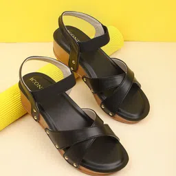 ICONICS Black Wedge Sandals-54