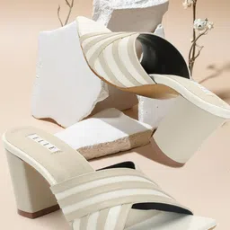 ELLE Striped Party Open Toe Block Heels-1
