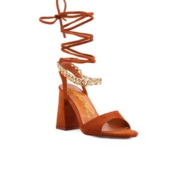 London Rag Tan Suede Party Tie Up Block Heels-picture-9