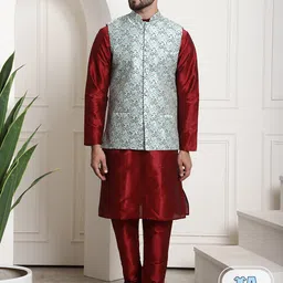 SOJANYA Mandarin Collar Straight Kurta With Churidar & Jacket-picture-22