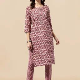 KALINI Floral Printed Gotta Patti Batik Pure Cotton Kurta With Trousers-22